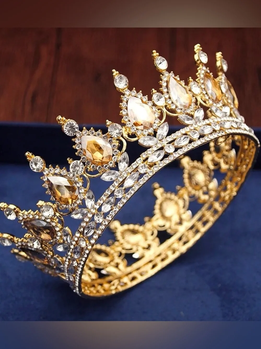 Gold Crystal Teardrop Tiara Crown - Elegant Pageant Accessory